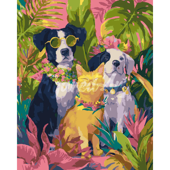 Peinture par Numéro  40x50 tendue sur châssis – Trio d'animaux sous les tropiques