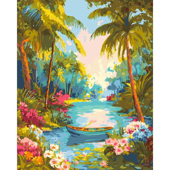 Peinture par Numéro  40x50 tendue sur châssis – Rivière paradisiaque