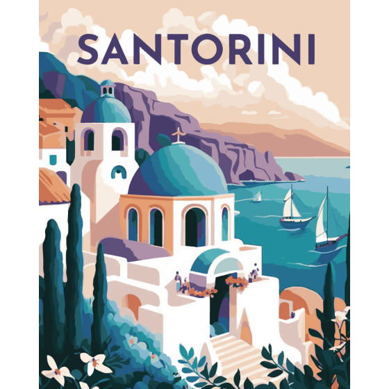Peinture par Numéro affiche vintage 40x50 tendue sur châssis – Santorini