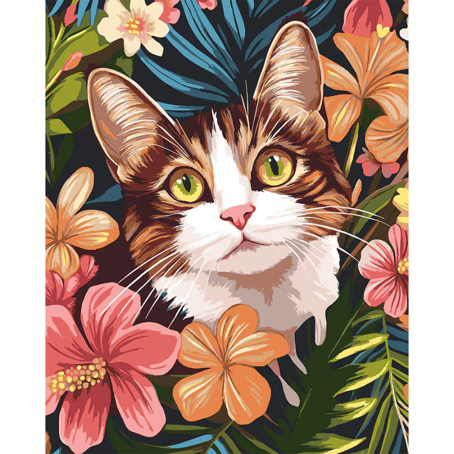 Peinture par Numéro 40x50 – Chat avec fleurs