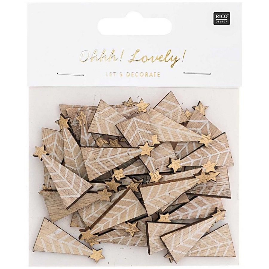 Rico Design – Confettis en bois Sapins de Noël natural 3 cm (48 pcs)