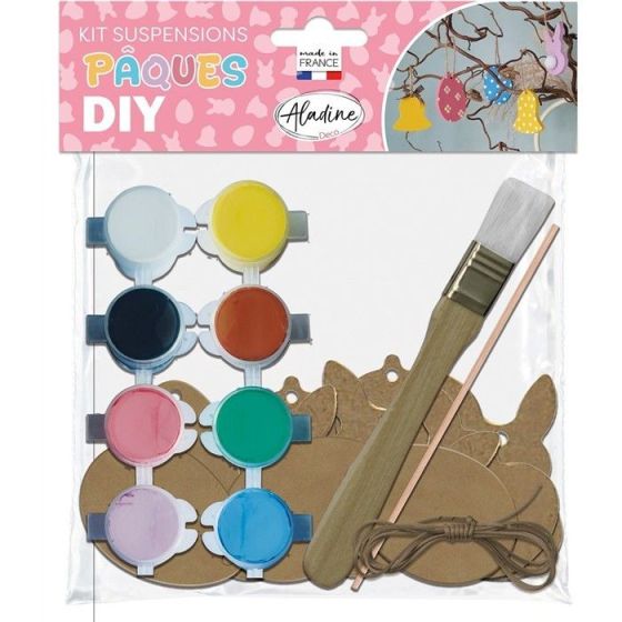 Kit suspensions Pâques DIY Oeufs, Cloches & Lapins (15 formes) - Peinture + ficelle