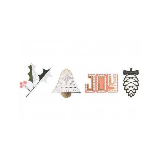 Pendentifs en carton Rico Design Paper Poetry - I Love Christmas Joy (4 motifs) + ruban