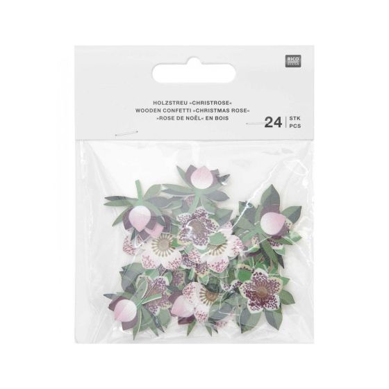 Décorations en bois Rico Design - Fleurs de Noël (24 pcs)