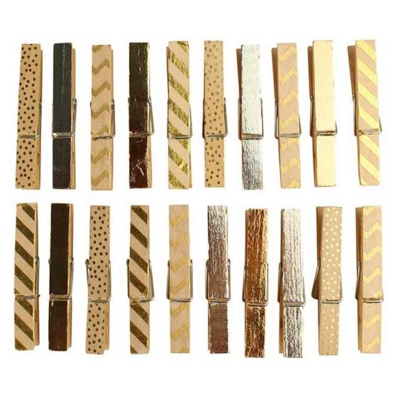 Pinces à linge en bois doré & argenté pailleté 7, 3 cm - Lot de 20 pièces