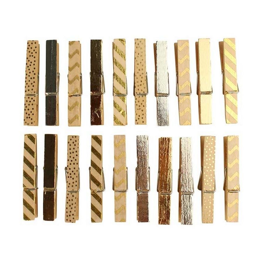 Pinces à linge en bois doré & argenté pailleté 7, 3 cm - Lot de 20 pièces