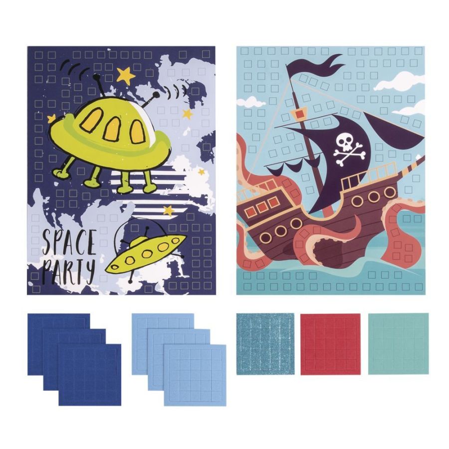 Kit stickers mosaïque Pirate + Espace (2 images A4) - Dès 3 ans
