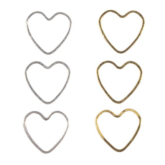 Ornements Cœur Best Friends 10 x 11 mm (3 dorés + 3 argentés) - Lot de 6
