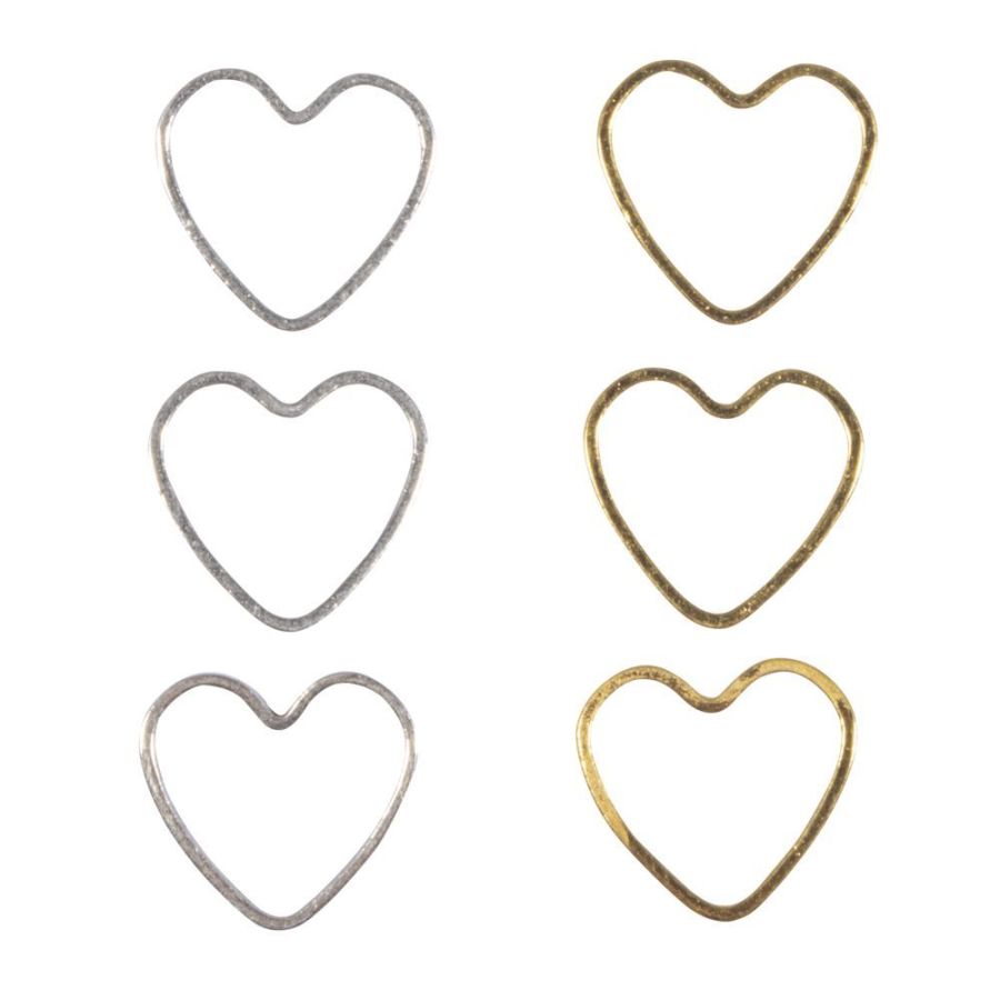 Ornements Cœur Best Friends 10 x 11 mm (3 dorés + 3 argentés) - Lot de 6