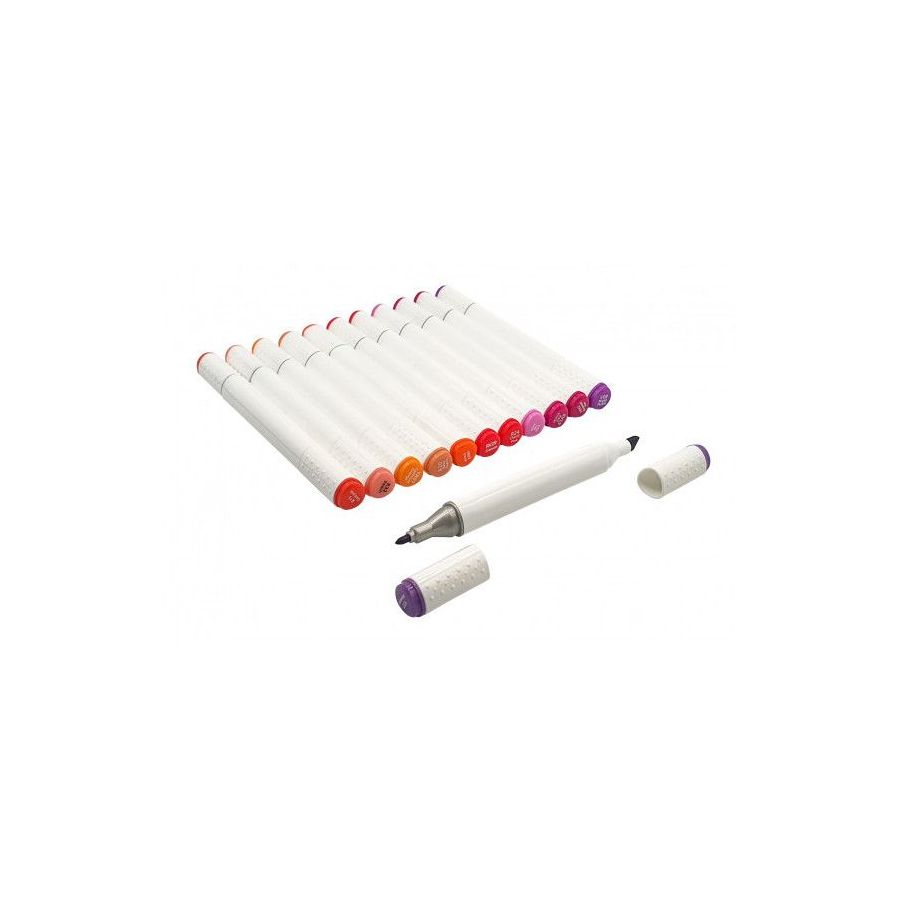 Feutres à alcool CTOP - Double pointe - 12 couleurs rose/orange (boîte rigide)