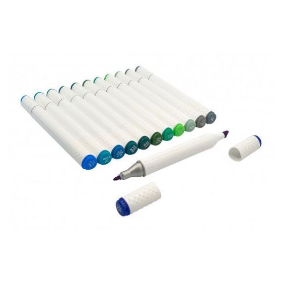 Feutres à alcool CTOP - Double pointe - 12 couleurs bleu/vert (boîte rigide)