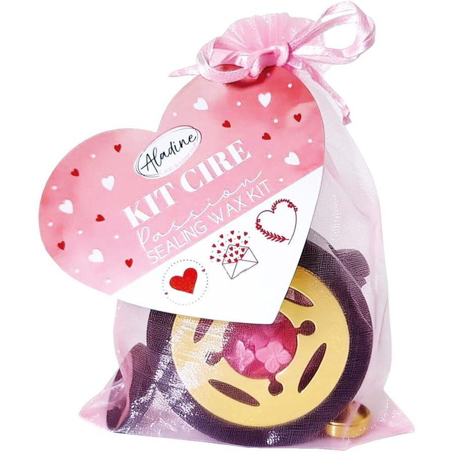 Kit cire à cacheter “Passion” - 3 sceaux + cire rose rouge