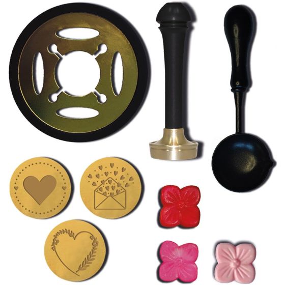 Kit cire à cacheter “Passion” - 3 sceaux + cire rose rouge