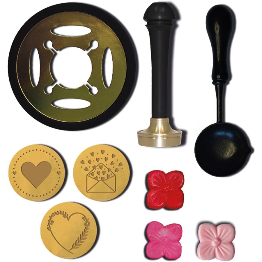 Kit cire à cacheter “Passion” - 3 sceaux + cire rose rouge