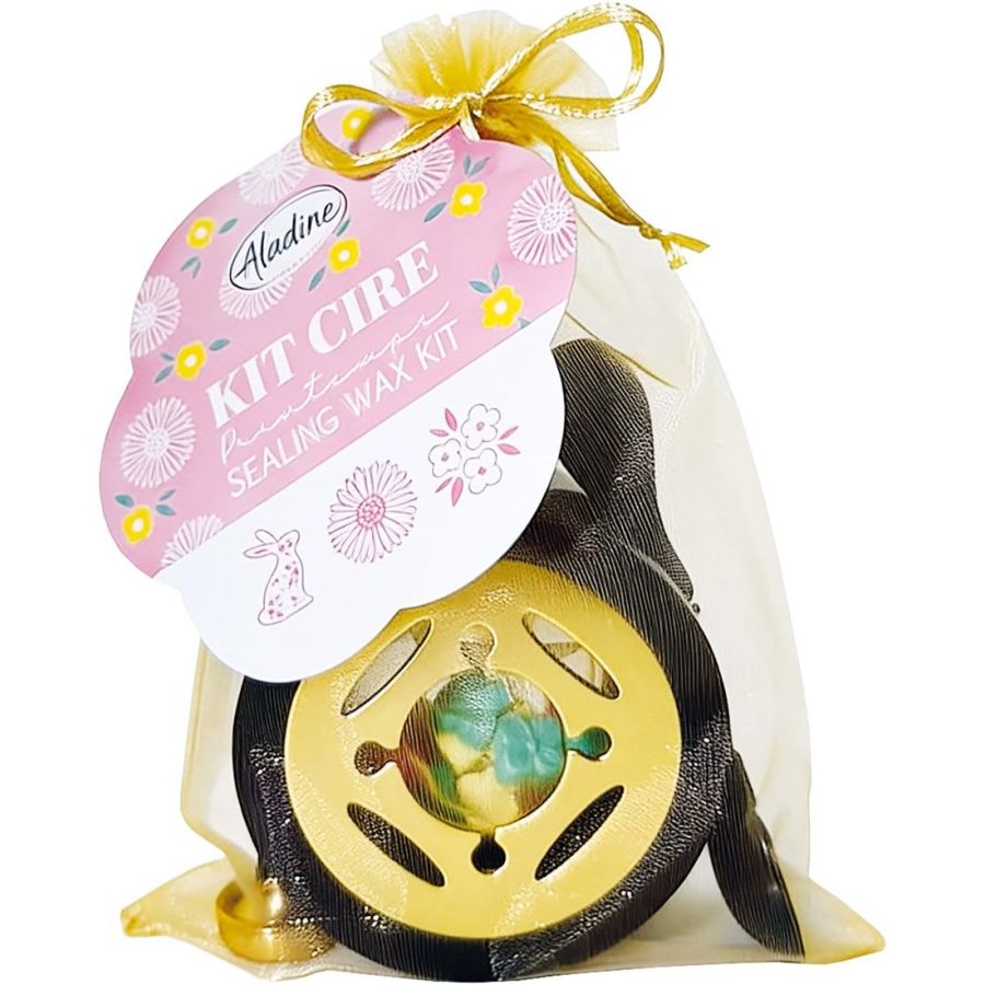 Kit cire à cacheter “Printemps” - 3 sceaux + cire vert rose jaune