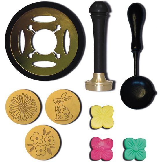 Kit cire à cacheter “Printemps” - 3 sceaux + cire vert rose jaune