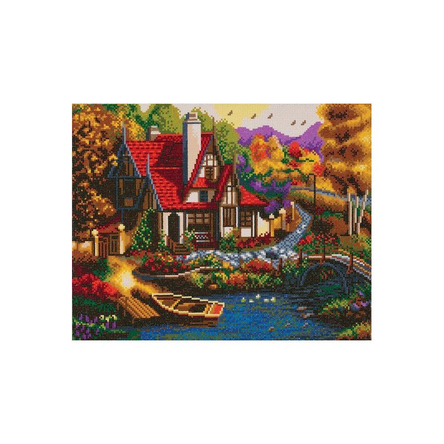 Crystal Art - Kit tableau broderie diamant Cottage (40 x 50 cm) - 100% à diamanter