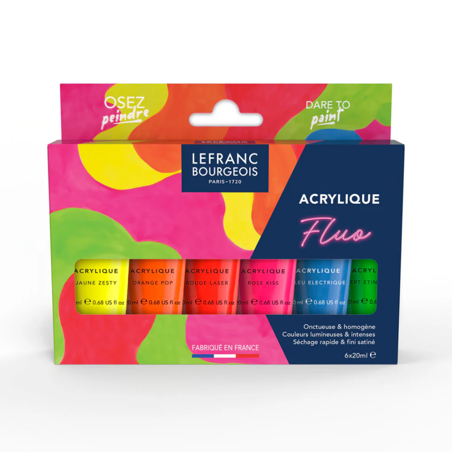 Lefranc Bourgeois – Set Acrylique Fine Fluo 6 x 20 ml (couleurs ultra lumineuses)