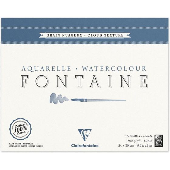 Bloc Aquarelle Fontaine Grain Nuageux - 24X30Cm - 300G - Clairefontaine