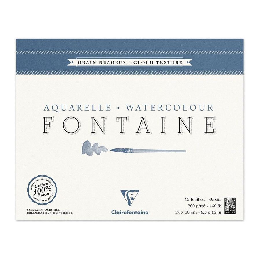 Bloc Aquarelle Fontaine Grain Nuageux - 24X30Cm - 300G - Clairefontaine