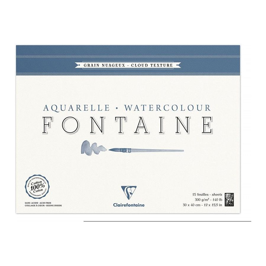 Bloc Aquarelle Fontaine Grain Nuageux - 30X40Cm - 300G - Clairefontaine