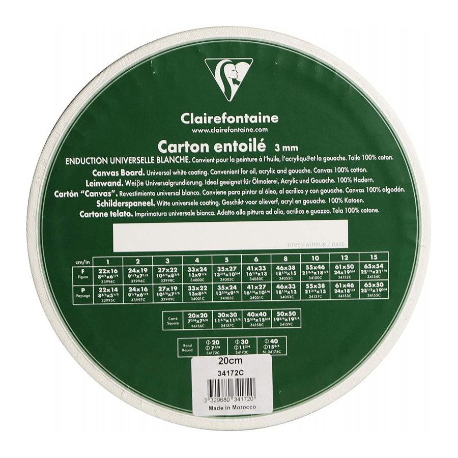 Carton Entoilé - 100% Coton - Diamètre 20 Cm - Clairefontaine