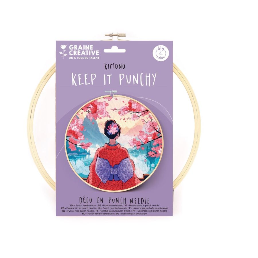 Kit deco punch needle « Keep it punchy » – Kimono Ø 25 cm (Graine Créative)