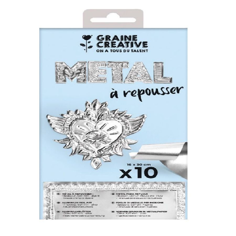 Kit métal à repousser Métal 16x30 cm 10 feuilles – Graine Créative