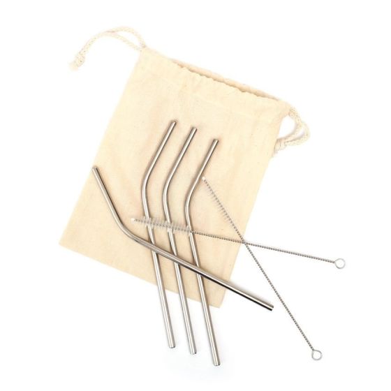 Lot de 4 pailles inox coudées avec 2 goupillons de nettoyage - Graine Creative
