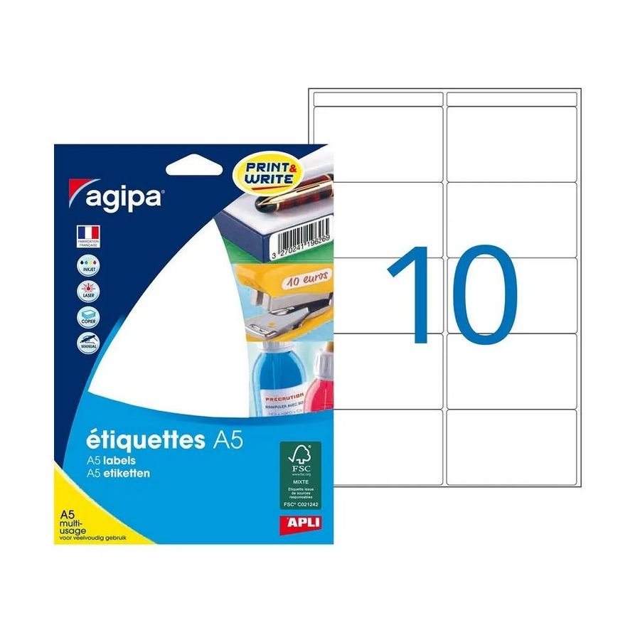 Pochette A5 de 160 étiquettes multi-usage 38,5x65mm par APLI