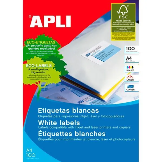 Pochette A4 de 100 feuilles d'étiquettes multi-usage 97x67.7mm - APLI