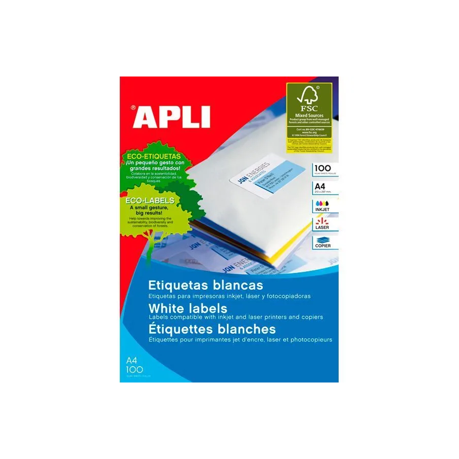 Pochette A4 de 100 feuilles d'étiquettes multi-usage 97x67.7mm - APLI