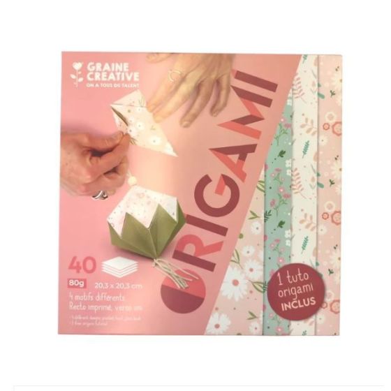 Pochette 40 feuilles Fleuri Pastel 20x20 - Graine Creative