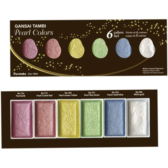 Coffret aquarelle Gansai Tambi Kuretake – 6 godets perlés japonais