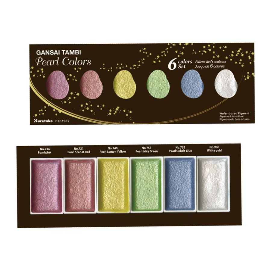 Coffret aquarelle Gansai Tambi Kuretake – 6 godets perlés japonais