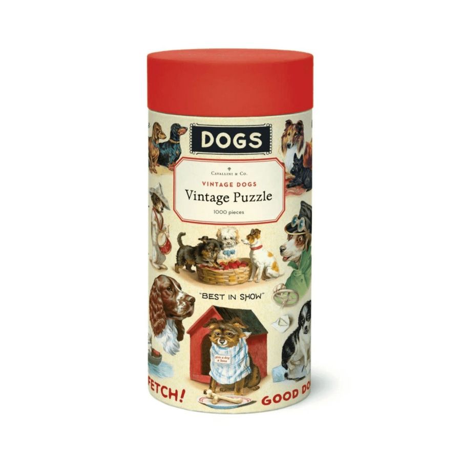 Puzzle Cavallini Chiens vintage 1000 pièces – 55 x 70 cm – Boîte tube
