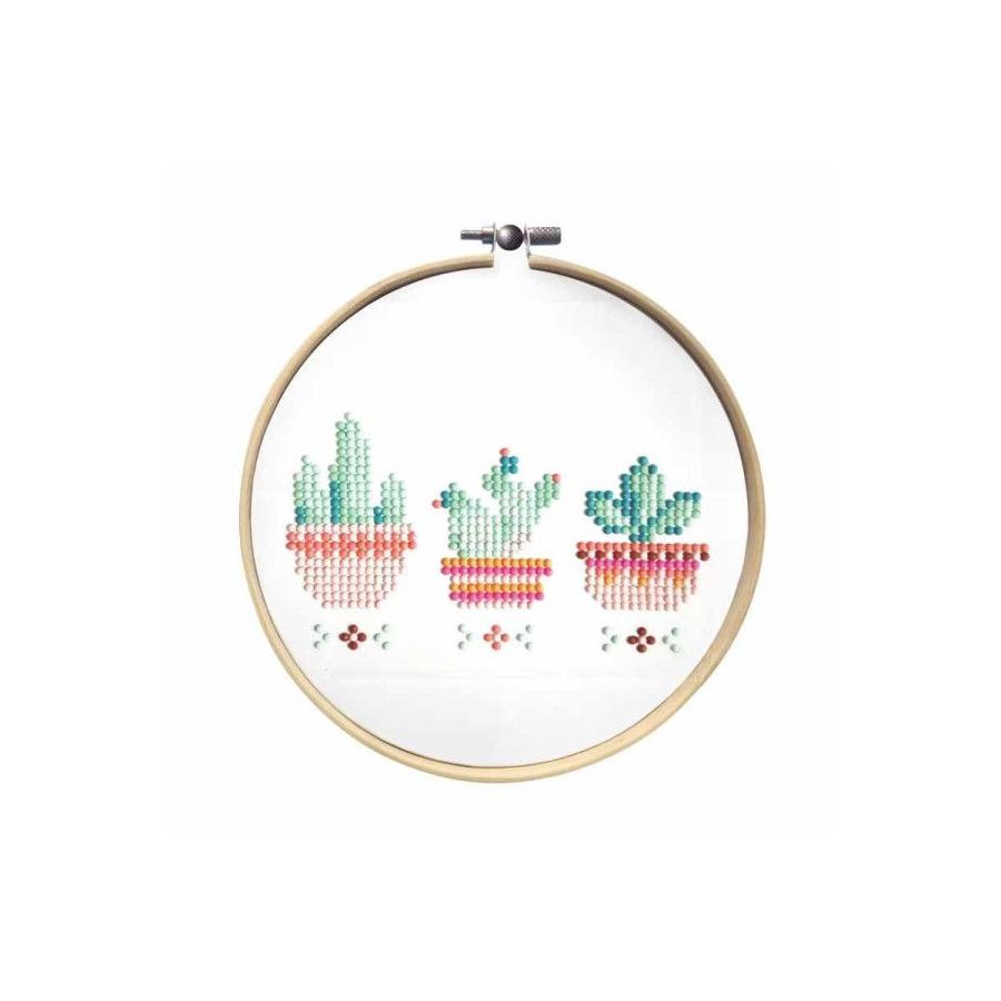 Kit de diamond painting - Enfant - Cactus - Tambour à broder + toile + strass