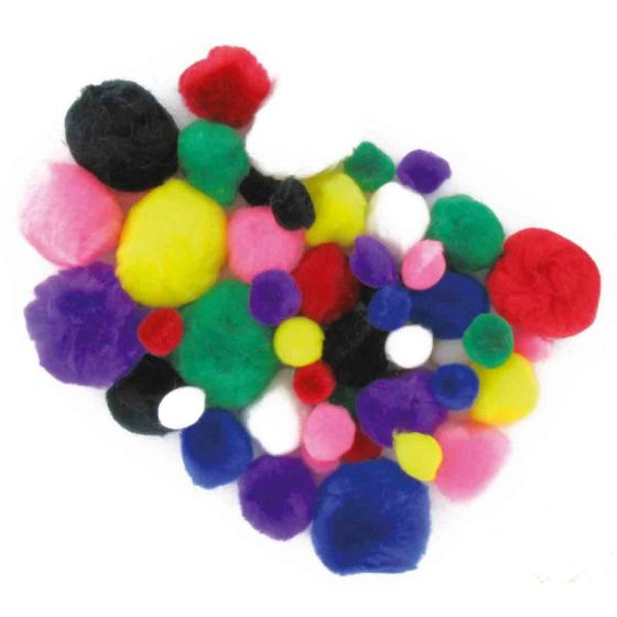 Assortiment 48 pompons colorés 15, 25, 35mm