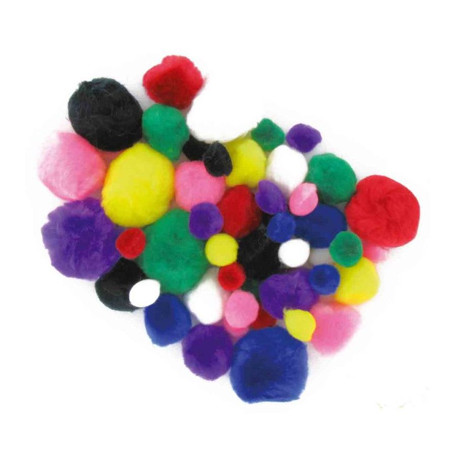 Assortiment 48 pompons colorés 15, 25, 35mm