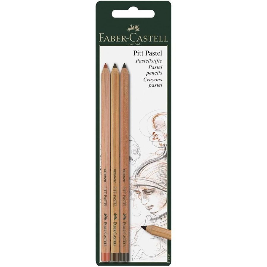 Faber-castell Blister de 3 Crayons Pitt Pastel (sanguine, Sépia Clair Foncé Sépia)