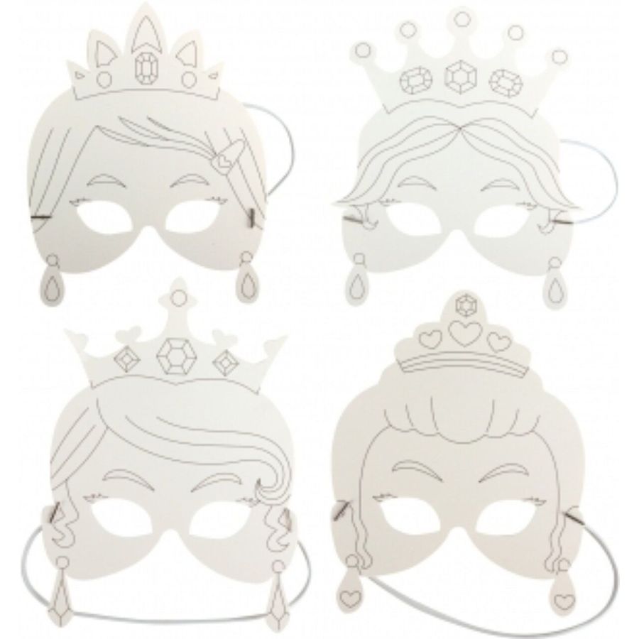 Masques enfant princesses carton blanc 17 x 35 cm x 4 pièces
