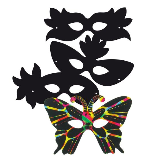 4 Masques à gratter environ 22x15 cm + Grattoir + 4 Fils élastiques