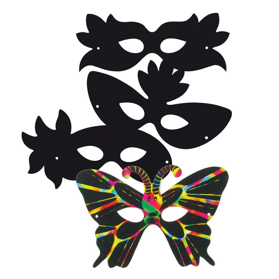 4 Masques à gratter environ 22x15 cm + Grattoir + 4 Fils élastiques