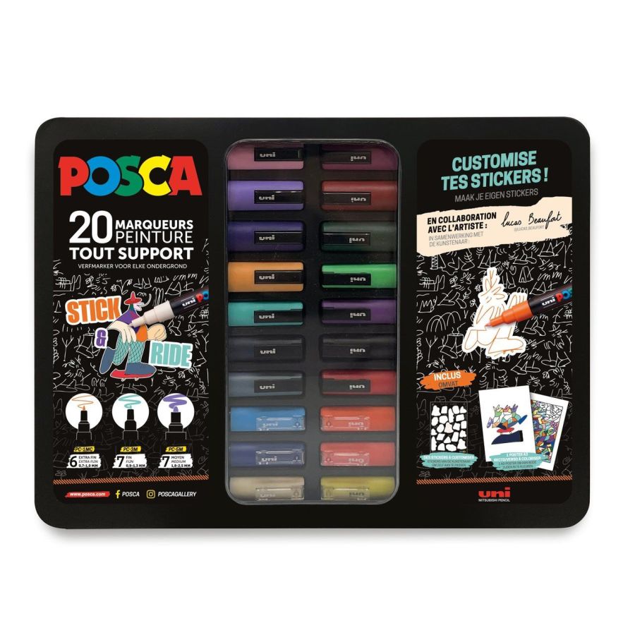 Malette metal 20 marqueurs Posca - Stick & Ride