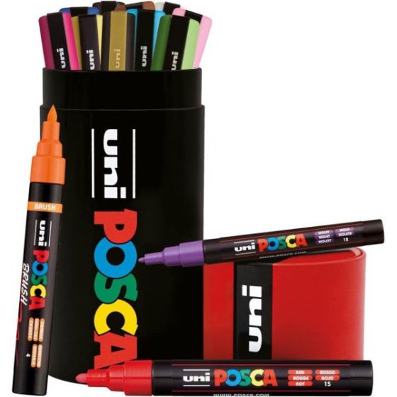 Tube métal Posca 13 feutres PC-3M PC-5M Brush