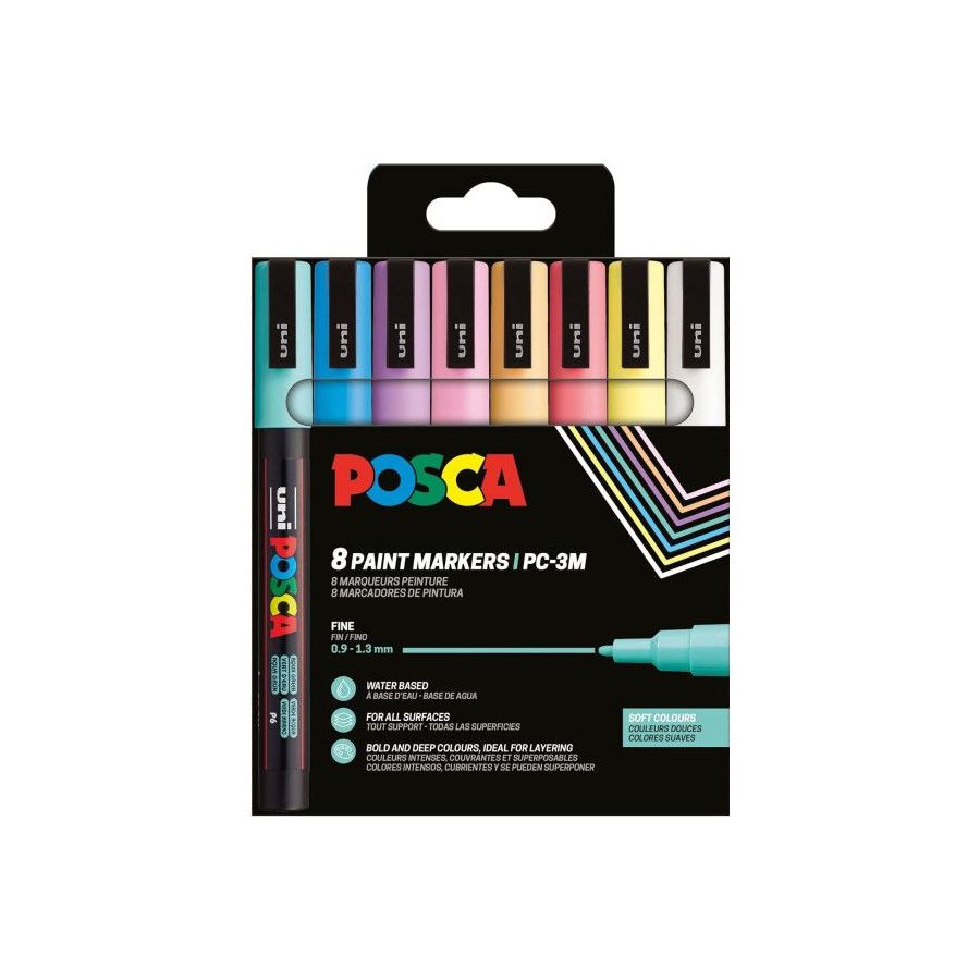 Pochette Feutres - POSCA - PC3M - 8 couleurs - Couleurs Douces - Assorties