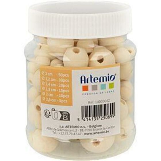 Assortiment de 130 perles en bois 10-25mm