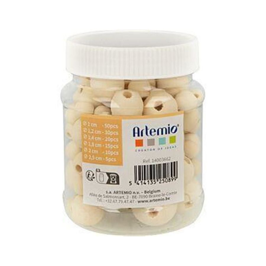 Assortiment de 130 perles en bois 10-25mm