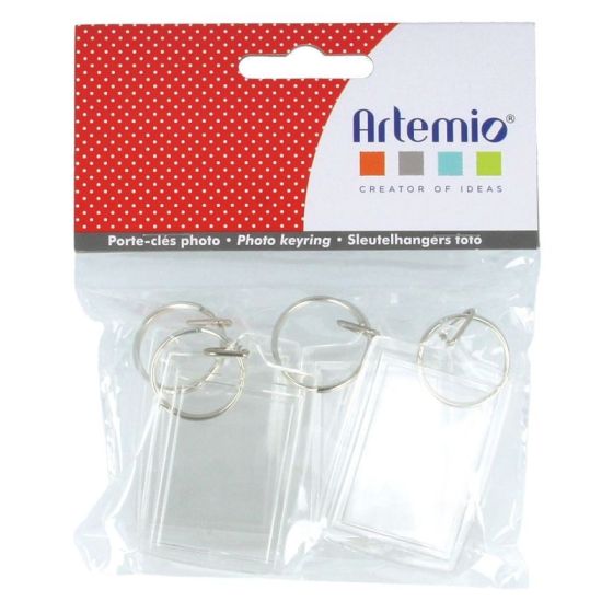 Set 4 porte-clés photo rectangle transparent 30x45mm - Artemio