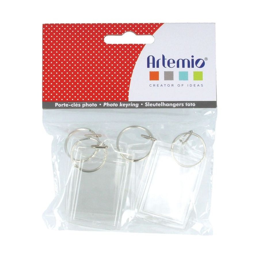 Set 4 porte-clés photo rectangle transparent 30x45mm - Artemio